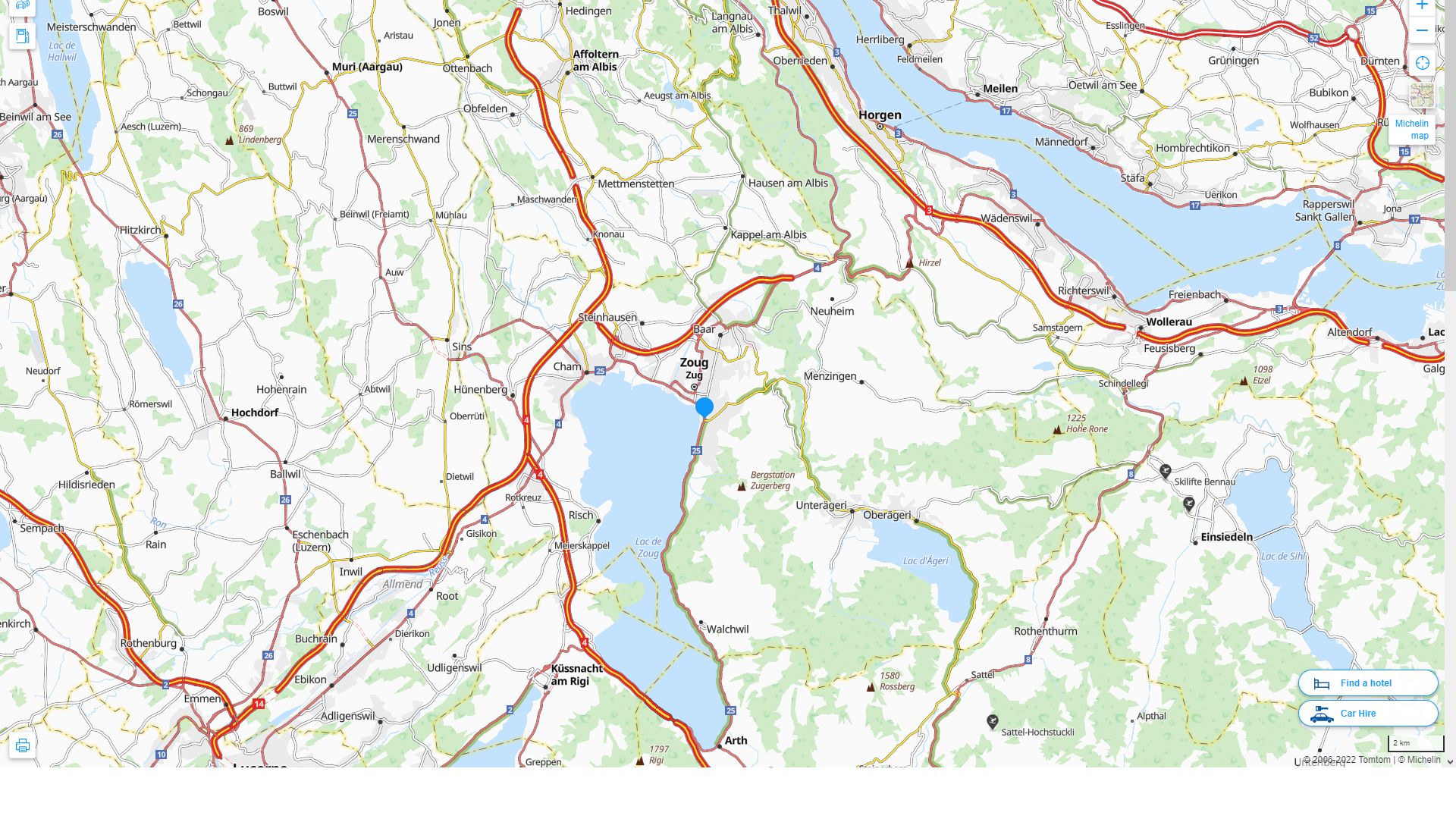 Zug Suisse Autoroute et carte routiere